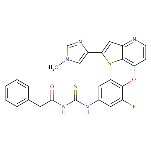 S=C(NC(=O)Cc1ccccc1)Nc1ccc(c(c1)F)Oc1ccnc2c1sc(c2)c1ncn(c1)C