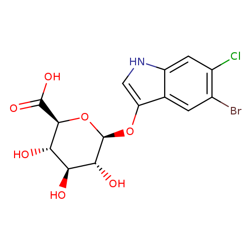 OC(=O)[C@H]1O[C@@H](Oc2c[nH]c3c2cc(Br)c(c3)Cl)[C@@H]([C@H]([C@@H]1O)O)O