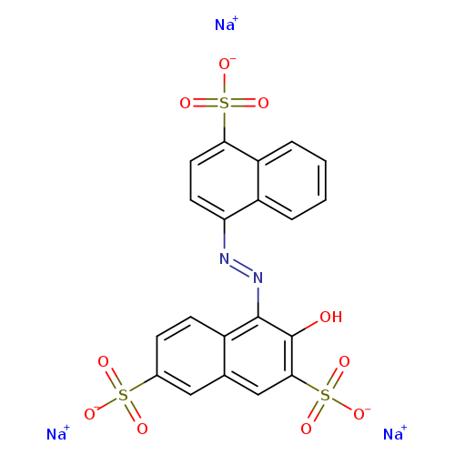 Oc1c(/N=N/c2ccc(c3c2cccc3)S(=O)(=O)[O-])c2ccc(cc2cc1S(=O)(=O)[O-])S(=O)(=O)[O-].[Na+].[Na+].[Na+]