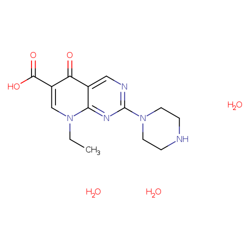 CCn1cc(C(=O)O)c(=O)c2c1nc(nc2)N1CCNCC1.O.O.O