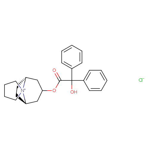 O=C(C(c1ccccc1)(c1ccccc1)O)OC1C[C@H]2CC[C@H](C1)[N+]12CCCC1.[Cl-]