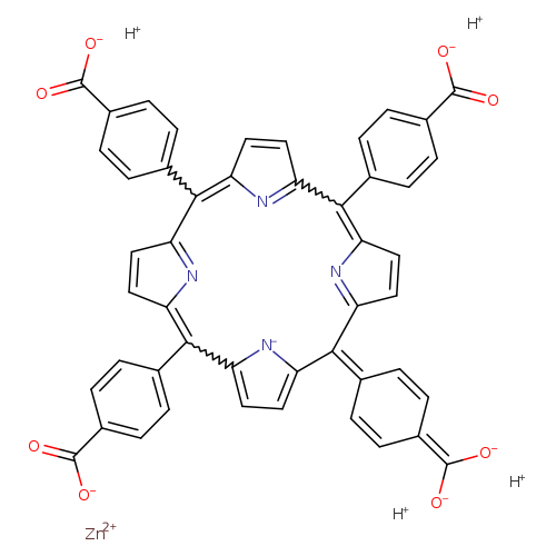 [O-]C(=O)c1ccc(cc1)C1=C2C=CC(=N2)C(=C2C=CC(=N2)C(=C2N=C(C(=c3ccc(=C([O-])[O-])cc3)c3[n-]c1cc3)C=C2)c1ccc(cc1)C(=O)[O-])c1ccc(cc1)C(=O)[O-].[Zn+2].[H+].[H+].[H+].[H+]