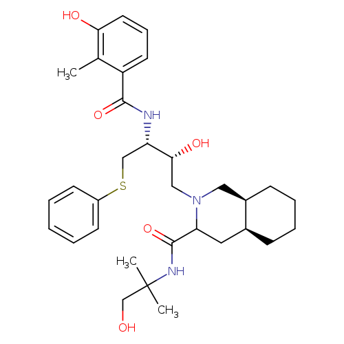 OCC(NC(=O)C1C[C@@H]2CCCC[C@@H]2CN1C[C@H]([C@@H](NC(=O)c1cccc(c1C)O)CSc1ccccc1)O)(C)C