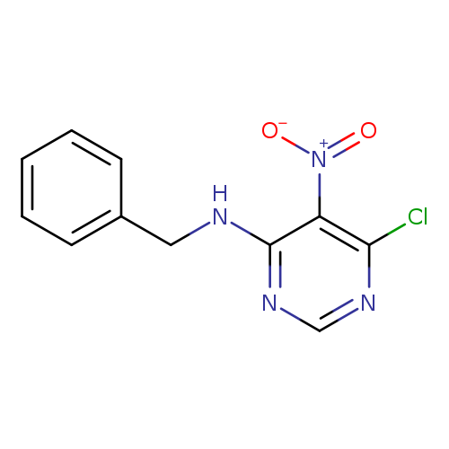 [O-][N+](=O)c1c(ncnc1Cl)NCc1ccccc1