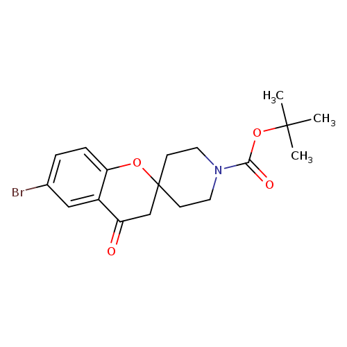Brc1ccc2c(c1)C(=O)CC1(O2)CCN(CC1)C(=O)OC(C)(C)C