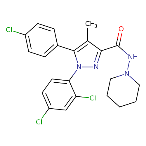 Clc1ccc(cc1)c1c(C)c(nn1c1ccc(cc1Cl)Cl)C(=O)NN1CCCCC1