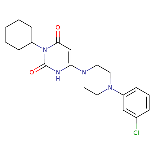 Clc1cccc(c1)N1CCN(CC1)c1cc(=O)n(c(=O)[nH]1)C1CCCCC1