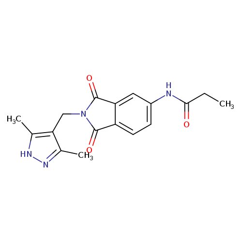 CCC(=O)Nc1ccc2c(c1)C(=O)N(C2=O)Cc1c(C)n[nH]c1C