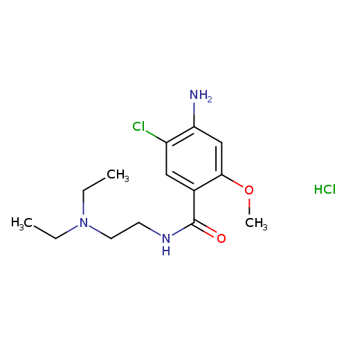 CCN(CCNC(=O)c1cc(Cl)c(cc1OC)N)CC.Cl