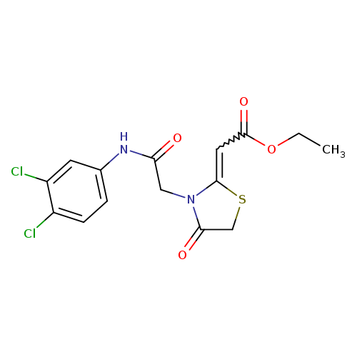 CCOC(=O)C=C1SCC(=O)N1CC(=O)Nc1ccc(c(c1)Cl)Cl