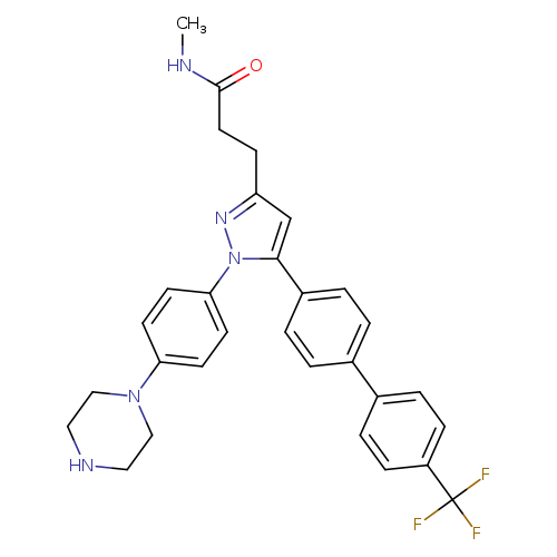 CNC(=O)CCc1nn(c(c1)c1ccc(cc1)c1ccc(cc1)C(F)(F)F)c1ccc(cc1)N1CCNCC1