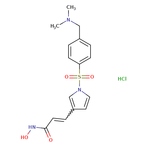 ONC(=O)C=Cc1ccn(c1)S(=O)(=O)c1ccc(cc1)CN(C)C.Cl