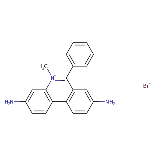 Nc1ccc2c(c1)c(c1ccccc1)[n+](c1c2ccc(c1)N)C.[Br-]