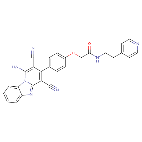 N#Cc1c(c2ccc(cc2)OCC(=O)NCCc2ccncc2)c(C#N)c2n(c1N)c1ccccc1n2
