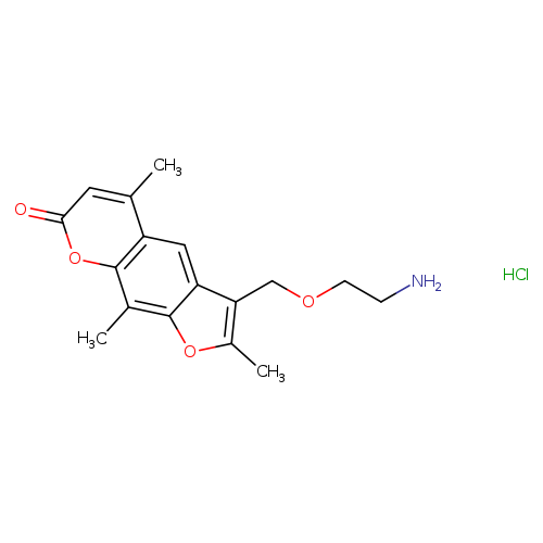 NCCOCc1c(C)oc2c1cc1c(C)cc(=O)oc1c2C.Cl