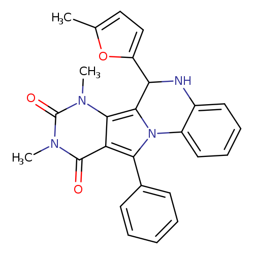 Cc1ccc(o1)C1Nc2ccccc2n2c1c1c(c2c2ccccc2)c(=O)n(c(=O)n1C)C