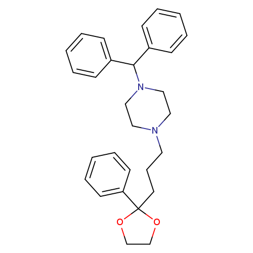 c1ccc(cc1)C(c1ccccc1)N1CCN(CC1)CCCC1(OCCO1)c1ccccc1