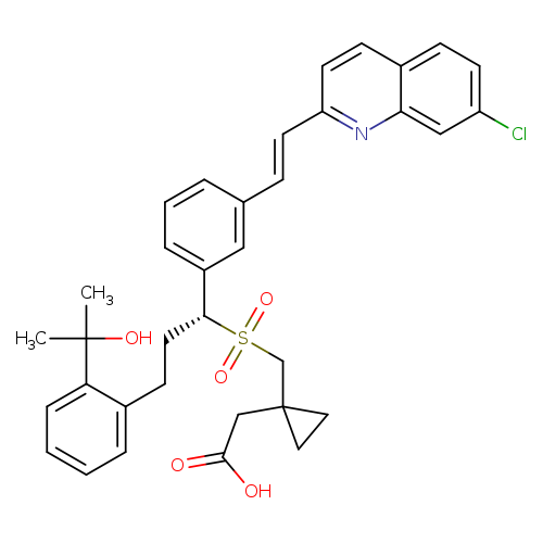 OC(=O)CC1(CC1)CS(=O)(=O)[C@@H](c1cccc(c1)/C=C/c1ccc2c(n1)cc(cc2)Cl)CCc1ccccc1C(O)(C)C