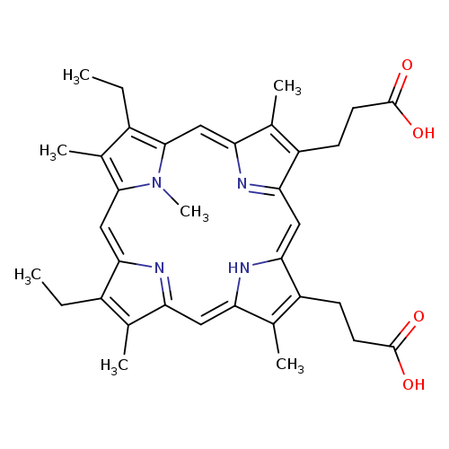 CCC1=C(C)C2=N/C/1=Cc1c(C)c(c(n1C)/C=C/1N=C(/C=c/3[nH]/c(=C2)/c(C)c3CCC(=O)O)C(=C1C)CCC(=O)O)CC