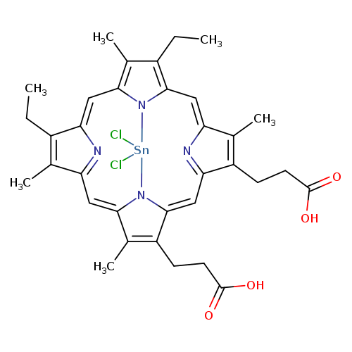 CCC1=C(C)C2=N/C/1=Cc1c(C)c(c3n1[Sn](n1/c(=C2)/c(C)c(/c/1=C/C1=N/C(=C3)/C(=C1CCC(=O)O)C)CCC(=O)O)(Cl)Cl)CC
