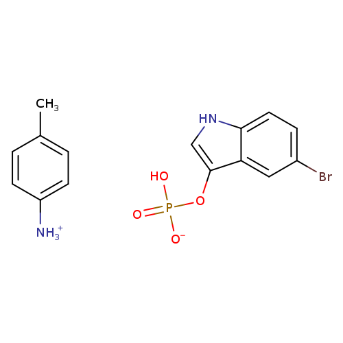 Brc1ccc2c(c1)c(c[nH]2)OP(=O)(O)[O-].Cc1ccc(cc1)[NH3+]