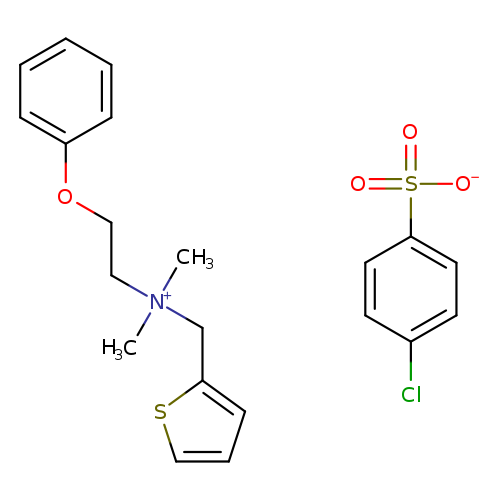 C[N+](Cc1cccs1)(CCOc1ccccc1)C.Clc1ccc(cc1)S(=O)(=O)[O-]