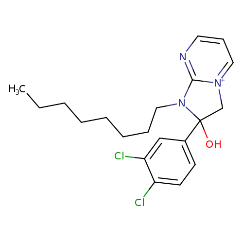 CCCCCCCCN1c2nccc[n+]2CC1(O)c1ccc(c(c1)Cl)Cl
