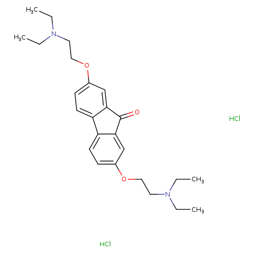 CCN(CCOc1ccc2c(c1)C(=O)c1c2ccc(c1)OCCN(CC)CC)CC.Cl.Cl