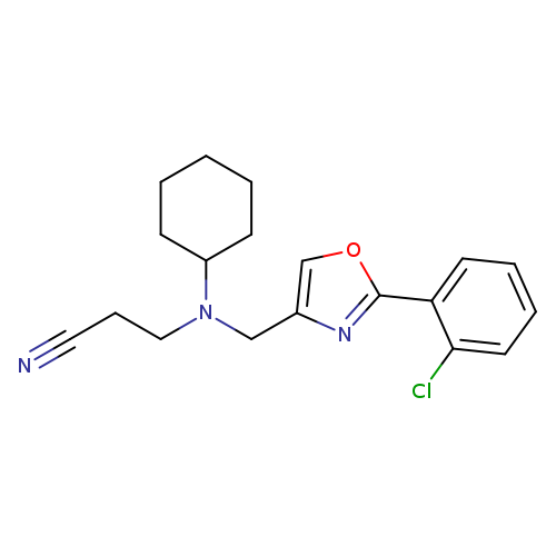 N#CCCN(C1CCCCC1)Cc1coc(n1)c1ccccc1Cl