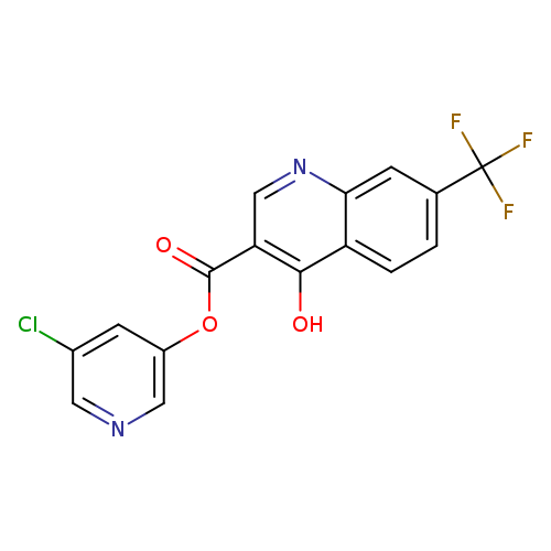 Clc1cncc(c1)OC(=O)c1cnc2c(c1O)ccc(c2)C(F)(F)F