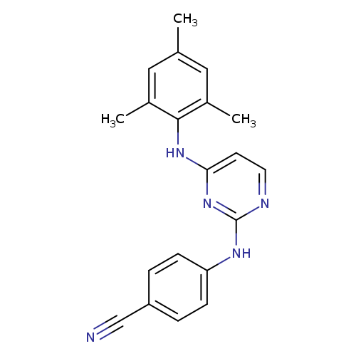 N#Cc1ccc(cc1)Nc1nccc(n1)Nc1c(C)cc(cc1C)C