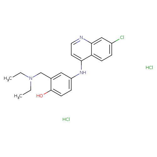 CCN(Cc1cc(ccc1O)Nc1ccnc2c1ccc(c2)Cl)CC.Cl.Cl