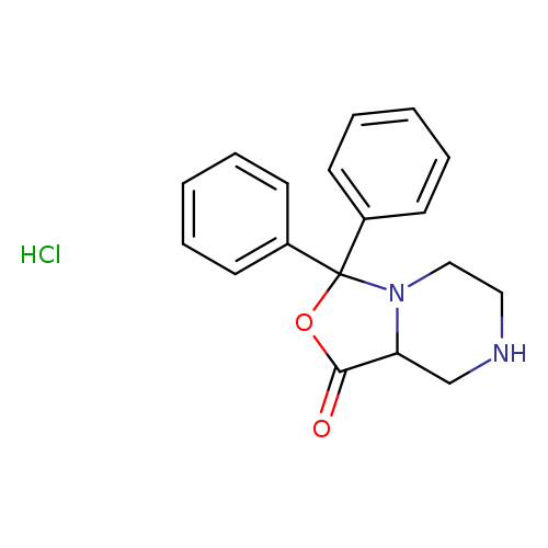 O=C1OC(N2C1CNCC2)(c1ccccc1)c1ccccc1.Cl