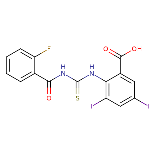 S=C(NC(=O)c1ccccc1F)Nc1c(I)cc(cc1C(=O)O)I