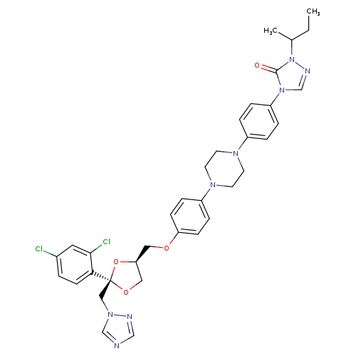 CCC(n1ncn(c1=O)c1ccc(cc1)N1CCN(CC1)c1ccc(cc1)OC[C@H]1CO[C@](O1)(Cn1cncn1)c1ccc(cc1Cl)Cl)C