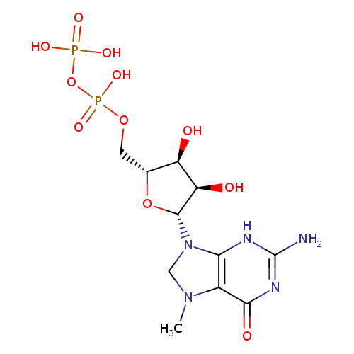 O[C@@H]1[C@@H](COP(=O)(OP(=O)(O)O)O)O[C@H]([C@@H]1O)N1CN(c2c1[nH]c(N)nc2=O)C