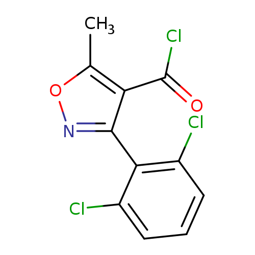 Clc1cccc(c1c1noc(c1C(=O)Cl)C)Cl