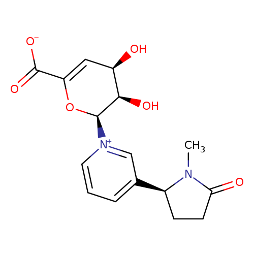 O[C@@H]1C=C(O[C@@H]([C@@H]1O)[n+]1cccc(c1)[C@@H]1CCC(=O)N1C)C(=O)[O-]