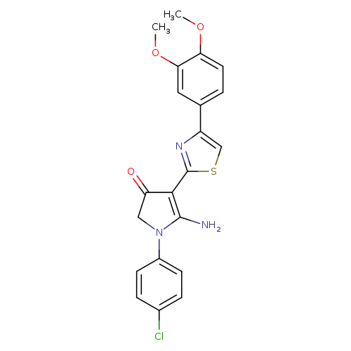 COc1cc(ccc1OC)c1csc(n1)C1=C(N)N(CC1=O)c1ccc(cc1)Cl