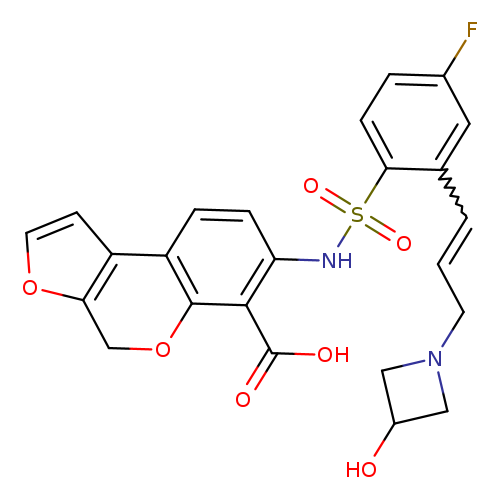 OC1CN(C1)CC=Cc1cc(F)ccc1S(=O)(=O)Nc1ccc2c(c1C(=O)O)OCc1c2cco1