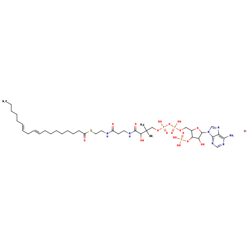 CCCCC/C=C/C/C=C/CCCCCCCC(=O)SCCNC(=O)CCNC(=O)C(C(COP(=O)(OP(=O)(OCC1OC(C(C1OP(=O)(O)O)O)n1cnc2c1ncnc2N)O)O)(C)C)O.[Li]