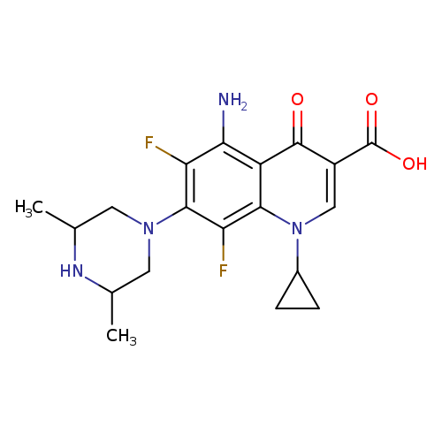 CC1NC(C)CN(C1)c1c(F)c(N)c2c(c1F)n(cc(c2=O)C(=O)O)C1CC1