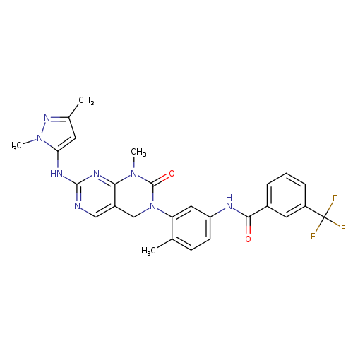 O=C1N(Cc2c(N1C)nc(nc2)Nc1cc(nn1C)C)c1cc(ccc1C)NC(=O)c1cccc(c1)C(F)(F)F