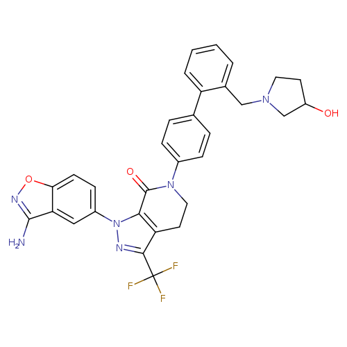 OC1CCN(C1)Cc1ccccc1c1ccc(cc1)N1CCc2c(C1=O)n(nc2C(F)(F)F)c1ccc2c(c1)c(N)no2