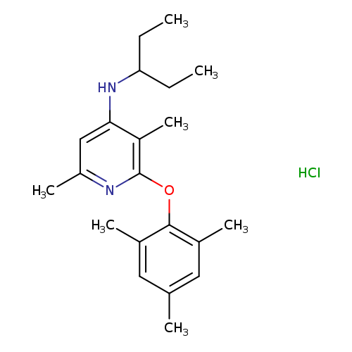 CCC(Nc1cc(C)nc(c1C)Oc1c(C)cc(cc1C)C)CC.Cl