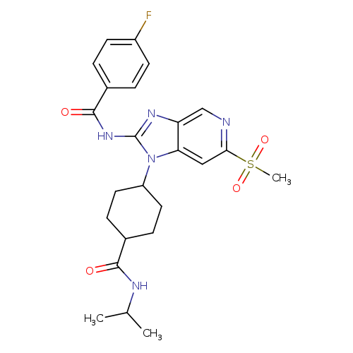 CC(NC(=O)C1CCC(CC1)n1c(NC(=O)c2ccc(cc2)F)nc2c1cc(nc2)S(=O)(=O)C)C