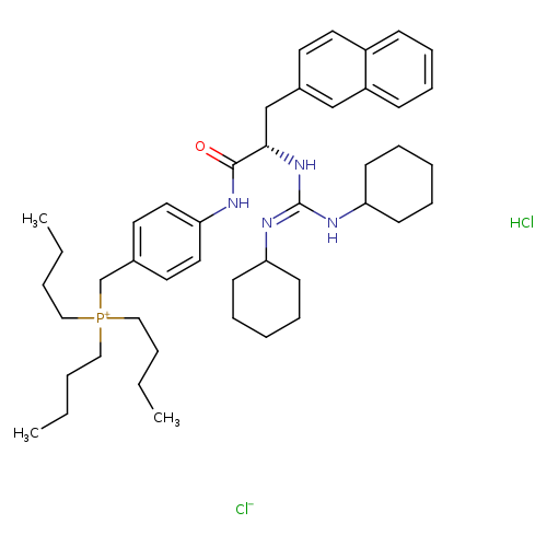 CCCC[P+](Cc1ccc(cc1)NC(=O)[C@H](Cc1ccc2c(c1)cccc2)N/C(=N/C1CCCCC1)/NC1CCCCC1)(CCCC)CCCC.Cl.[Cl-]